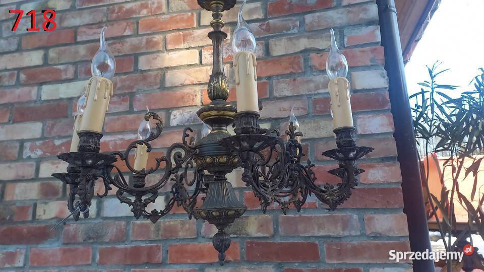 Żyrandol 4 ramienny metalowy mosiężny pakjąk 8 Gawroniec