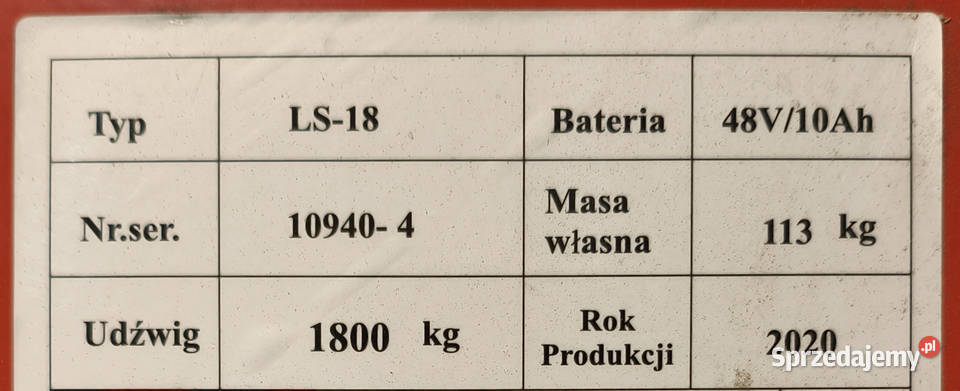 Wózek widłowy elektryczny LEMA LS18 paleciak mazowieckie Warszawa sprzedam