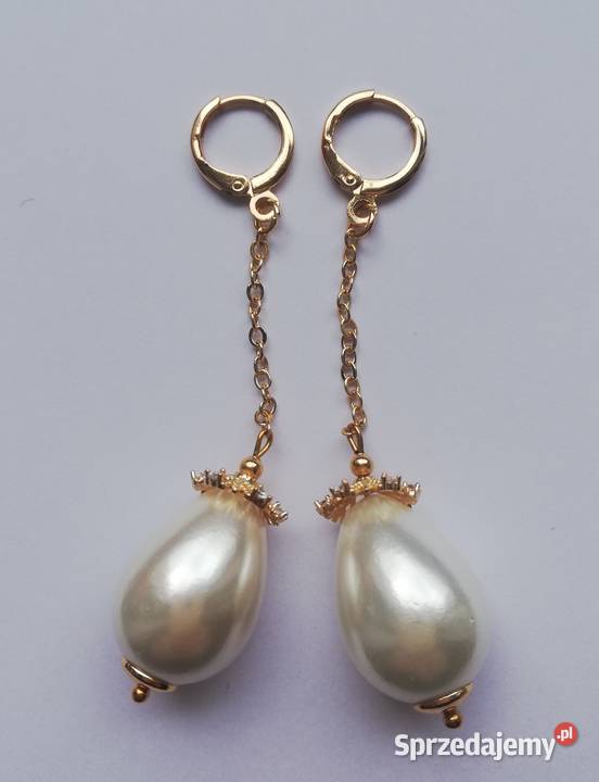 Kolczyki mosiężne pozłacane z perłą seashell sprzedam