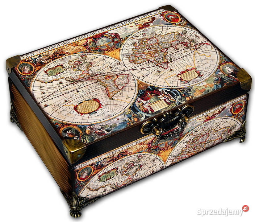 SZKATUŁKA drewniane pudełko STARA MAPA kompas Bydgoszcz sprzedam