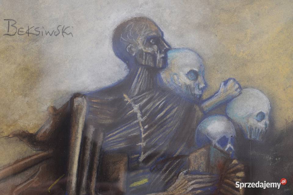 Beksiński Pastel na Kartonie Szkłem Stary Obraz Obrazki i obrazy małopolskie Kraków