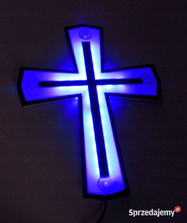 KRZYZ LED tablica niebieski tabliczka krucyfiks