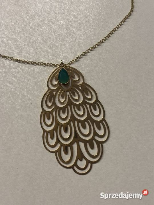 Naszyjnik Paw pozłacany z onyksem pozłacane Bydgoszcz