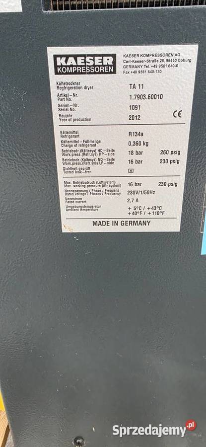 Kompresor śrubowy Kaeser SX6 2012 11bar Osuszacz Jelcz-Laskowice
