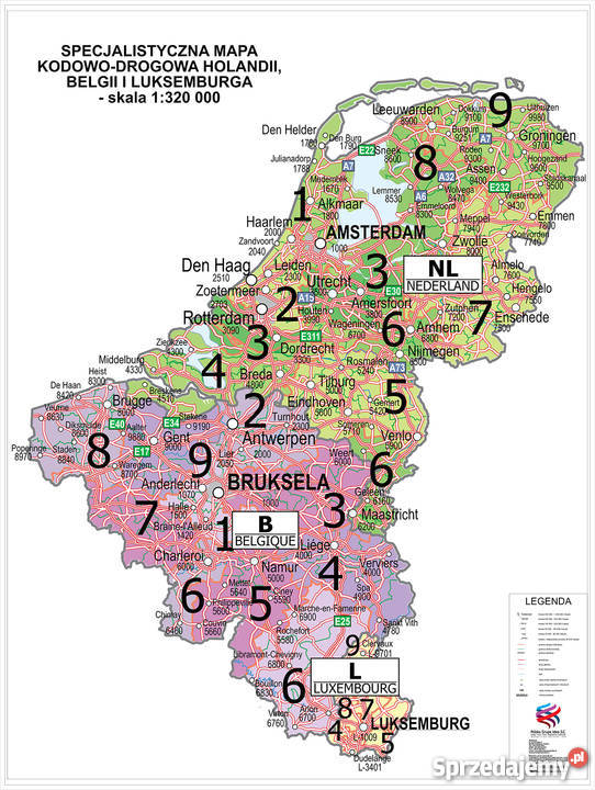 mapa kodów pocztowych belgia Mapa Drogowa BENELUKS + kody 160x120 Katowice   Sprzedajemy.pl