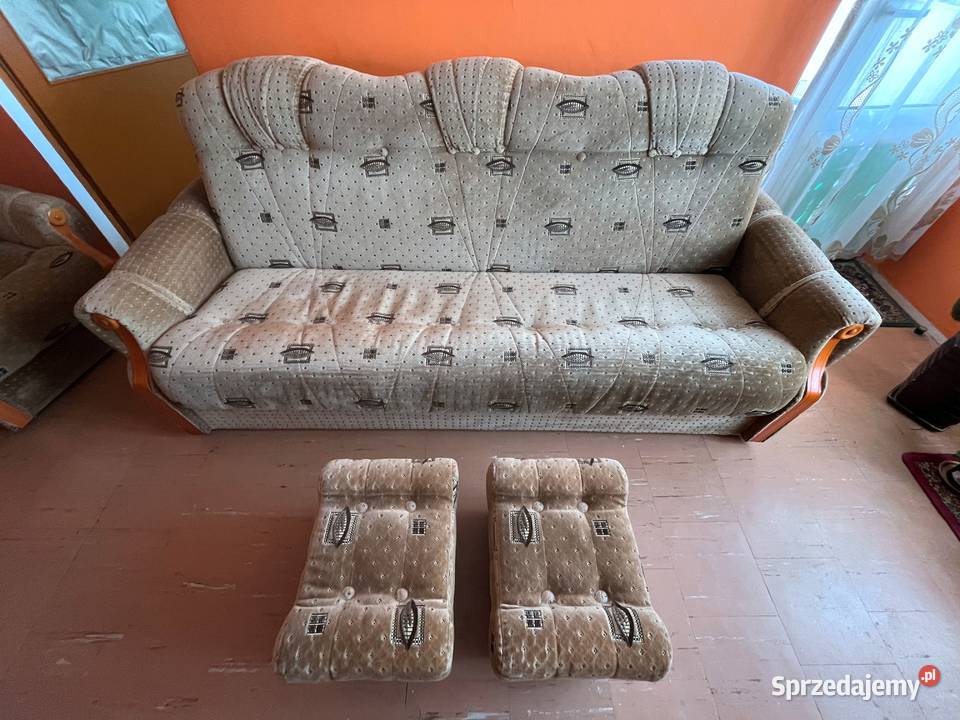 Zestaw wypoczynkowy kanapa 2 fotele 2 pufy 85cm