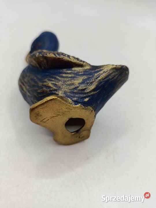 Kaczka niebiesko złota ceramiczna ptak drób Zamość