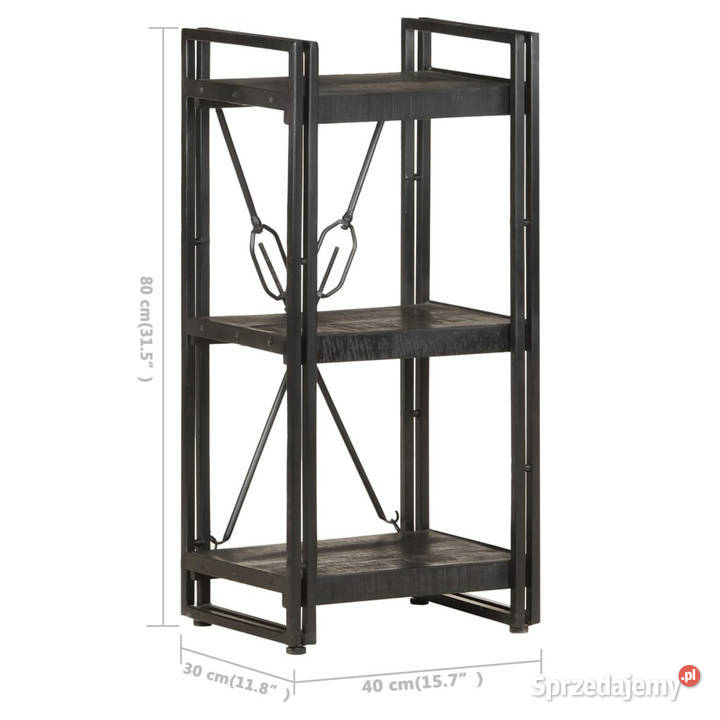 Regał 3poziomowy czarny 40x30x80 lite drewno Warszawa