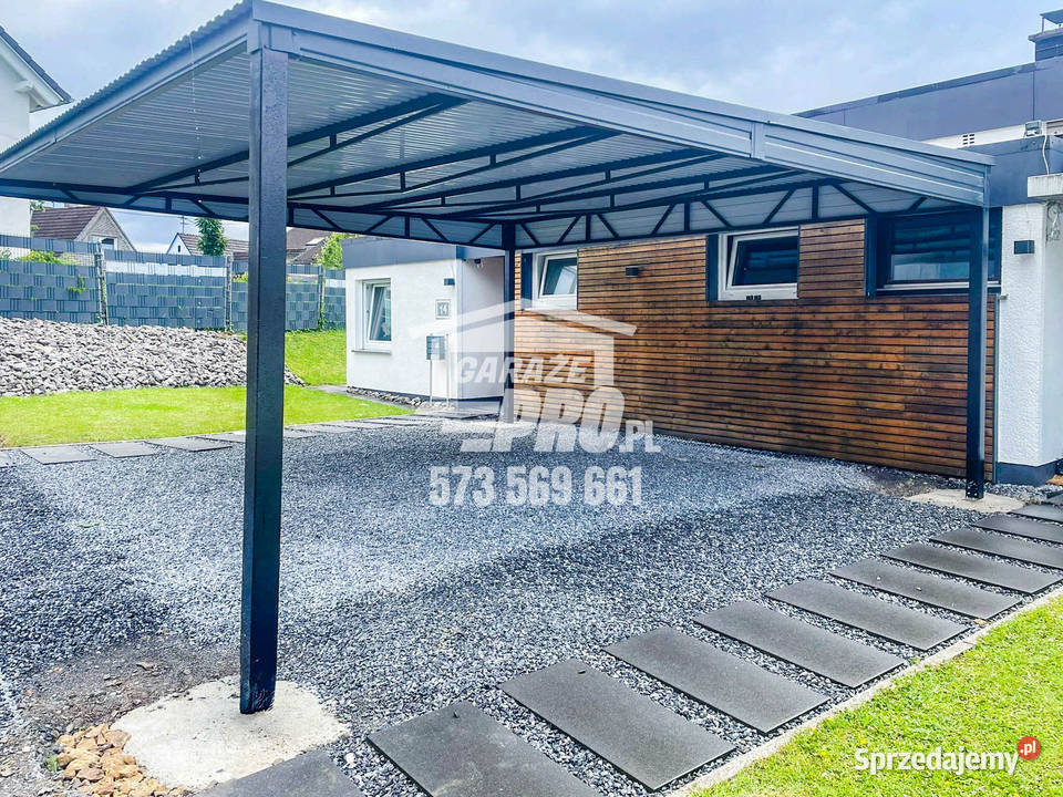 Carport Wiata samochodowa 6x6m Antracyt Dach Dąbrowa Górnicza