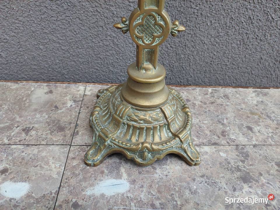 7 Stary krzyż krucyfiks stojący pasyjka mosiądz