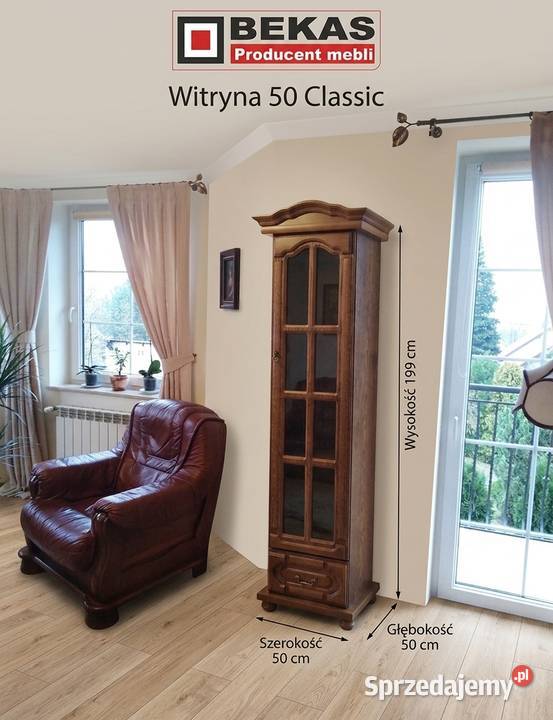 Witryna Słupek 50 Przeszklony Śliczny Dąb Lakier Kredensy i witryny