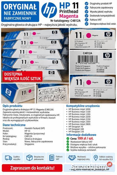 HP 11 C4812A Magenta oryginalna głowica Pozostałe Kołobrzeg sprzedam