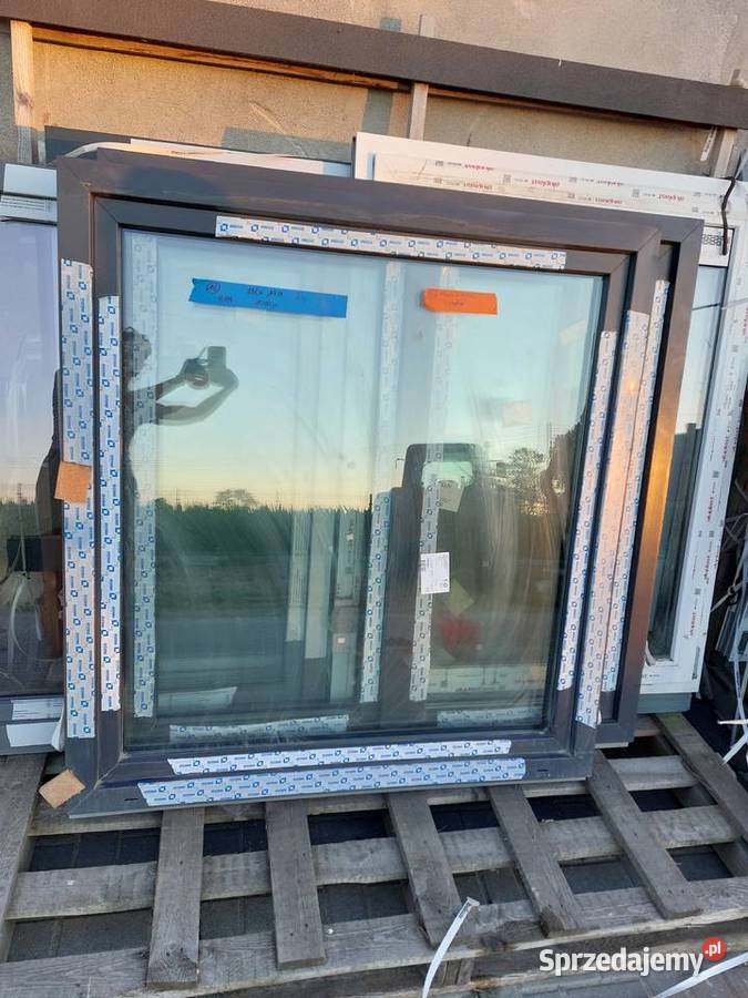Nowe okno grafit antracyt 132x140 3 szyby OUTLET Biała