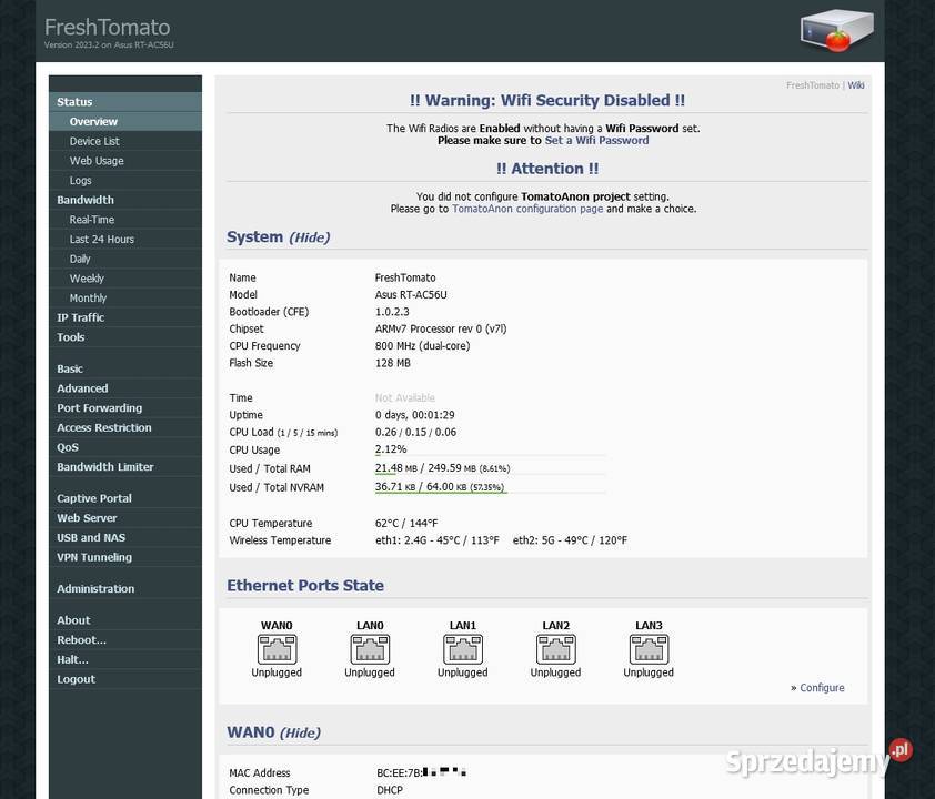 Asus RTAC56u Tomato VPN webserver printserver Elektronika łódzkie