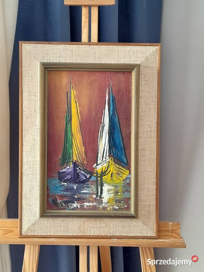 Kolorowe żaglówki obraz olejny Iłża