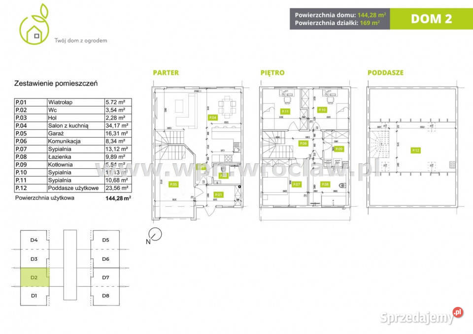 Dom szeregowy Wrocław 14428m2 Liczba pokoi 5