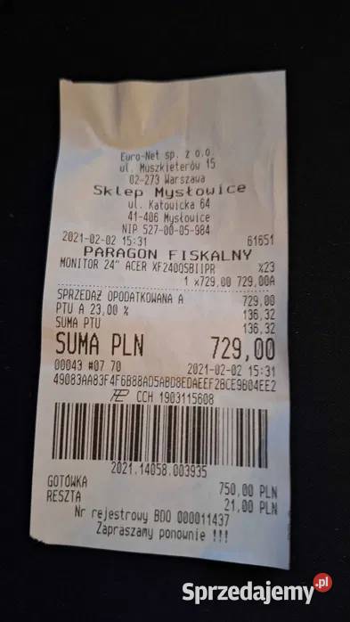 Monitor gamingowy Acer 165 Hz stan idealny Mysłowice