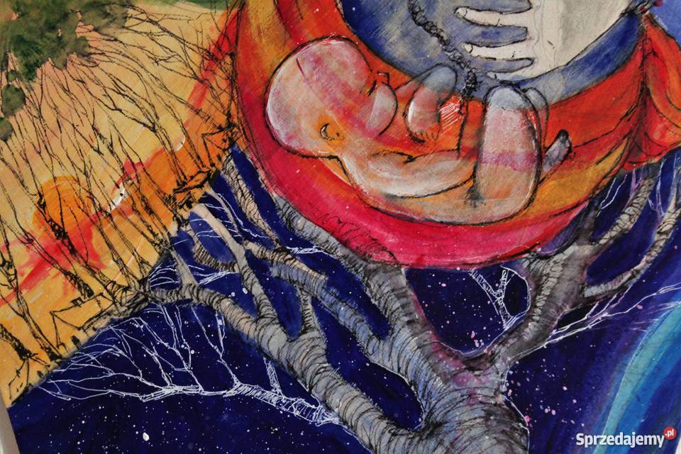 Duży anioł malowany akrylami na drewnie ANIOŁ Rękodzieło Katowice sprzedam