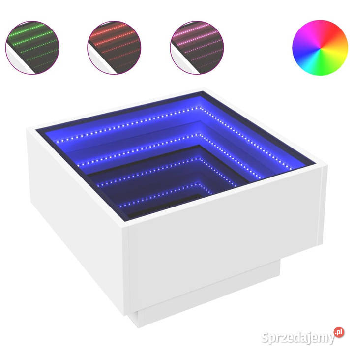 Stolik kawowy z LED biały 50x50x30 materiał Warszawa