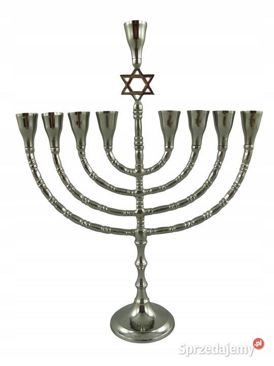ŚWIECZNIK chromowy ŻYDOWSKI CHANUKA MENORA Gizałki