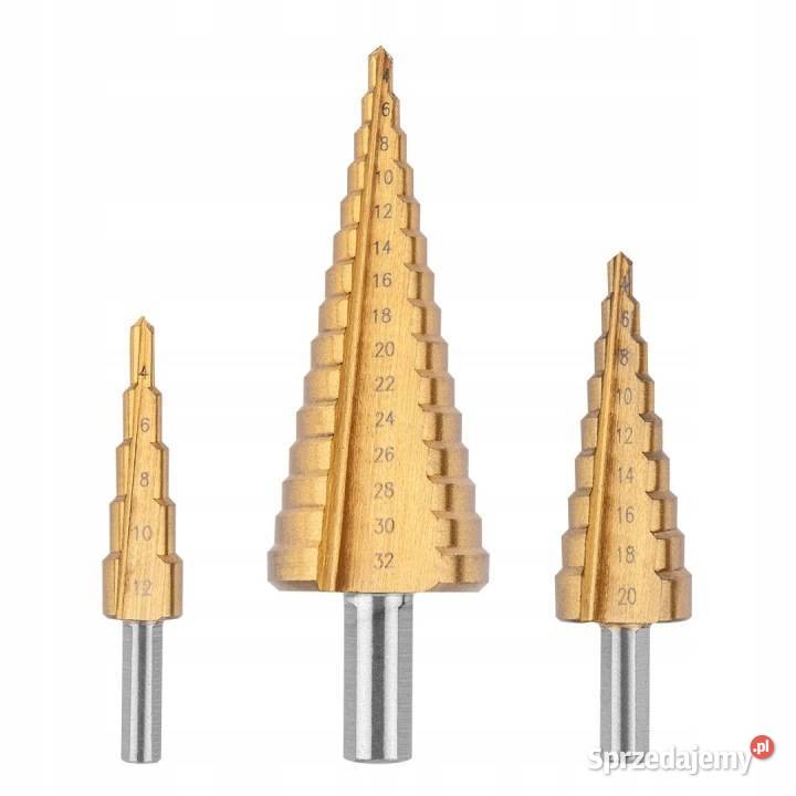 WIERTŁA STOŻKOWE STOPNIOWE HSS 432mm KOMPLET 3 Szczecin sprzedam