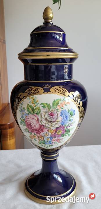 Wytworna ręcznie malowana kobaltowa duża amfora Kraków