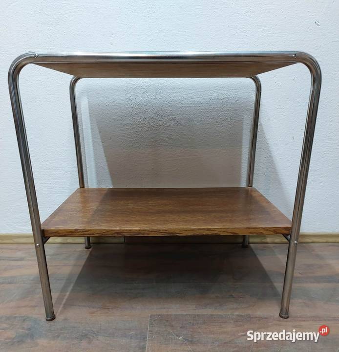 Stolik Dąb Chrom Art Deco Bauhaus renowacji Radom