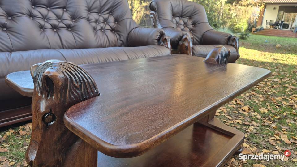 Komplet wypoczynkowy 3 1 1 ława 100 nowa skóra Śmigiel