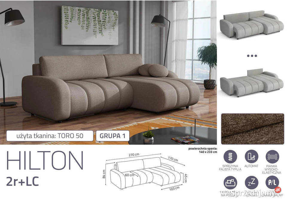 Narożnik Hilton 270x170 pojemnikfunkcja spania Wieruszów sprzedam