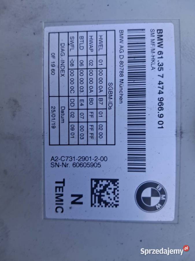 Moduł fotela bmw f01 f10 7474966 Spalona sprzedam