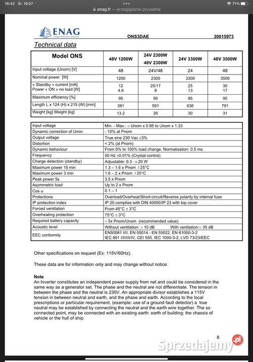 ENAG ONS 33 KW FALOWNIK INWERTER PRZETWORNICA Pozostałe świętokrzyskie Wola Murowana
