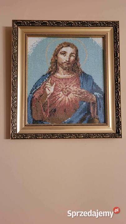 Obrazy ręcznie haftowane krzyżykowo z ramą szybą sprzedam