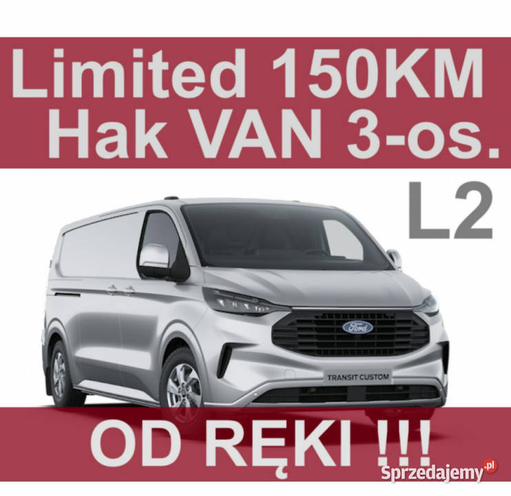 Ford Transit Custom Limited 150K L2 Hak Full Led ASR (kontrola trakcji) Szczecinek