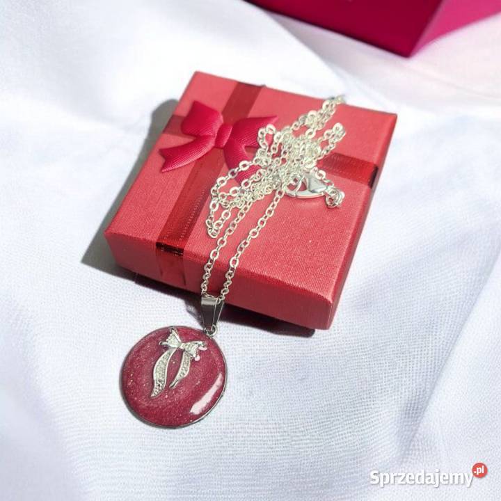 Naszyjnik pełen blasku różowa żywica i srebrny Naszyjniki Sanok sprzedam