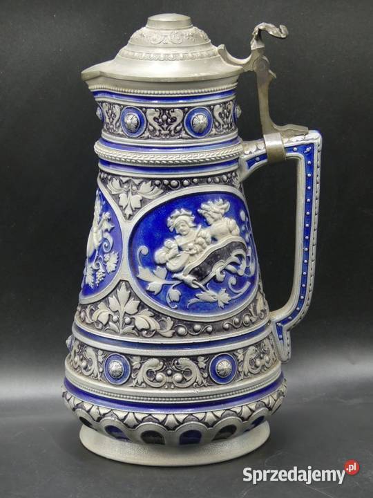 Kamionkowy dzban na wino okuwany cyną Poznań