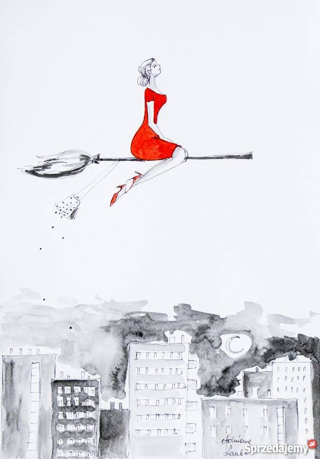 ELEGANCKA WIEDŹMA akwarela artystki Adriany Malarstwo