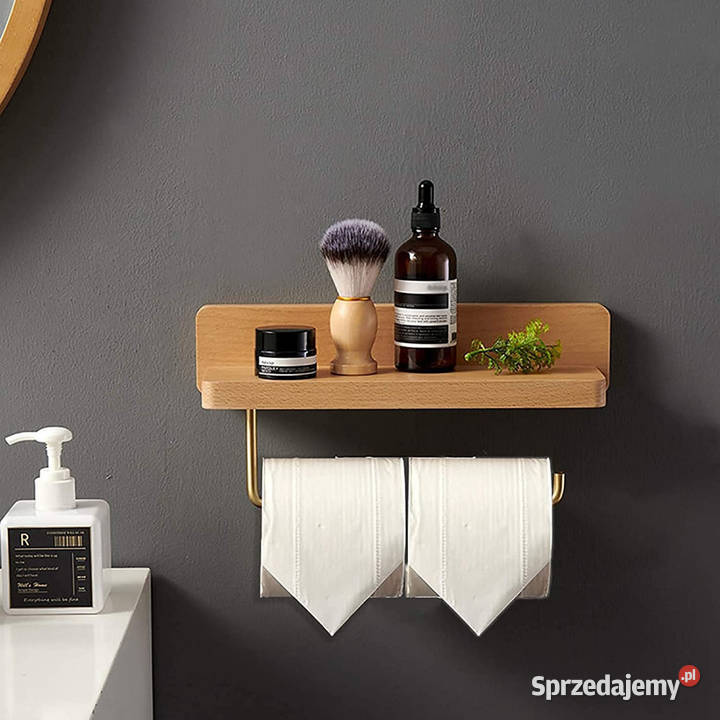Uchwyt na papier ręcznik wieszak drewno z półką Warszawa