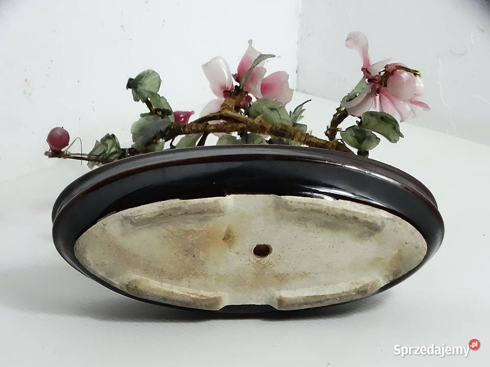 Chińskie Drzewko Bonsai Kwitnące Szkło Kamień Figurki i rzeźby
