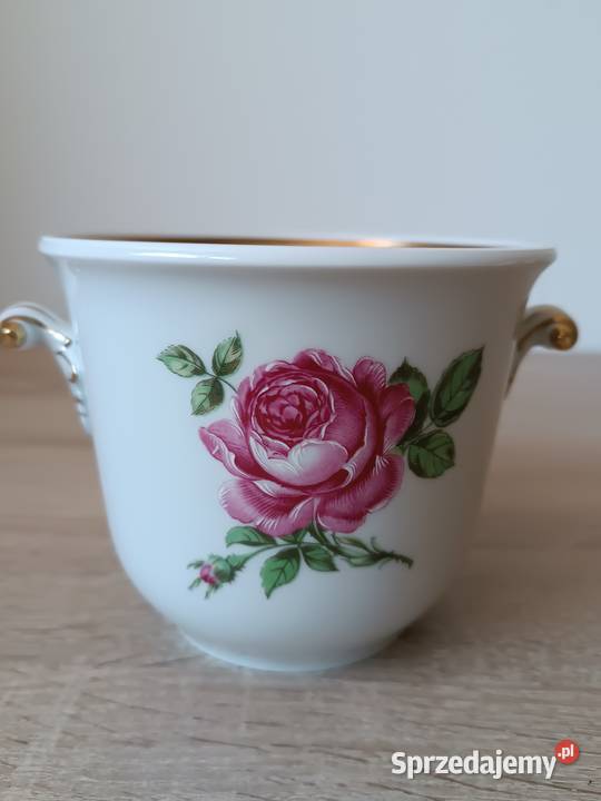 Osłonka czerwona róża sygnowana porcelana małopolskie Gorlice