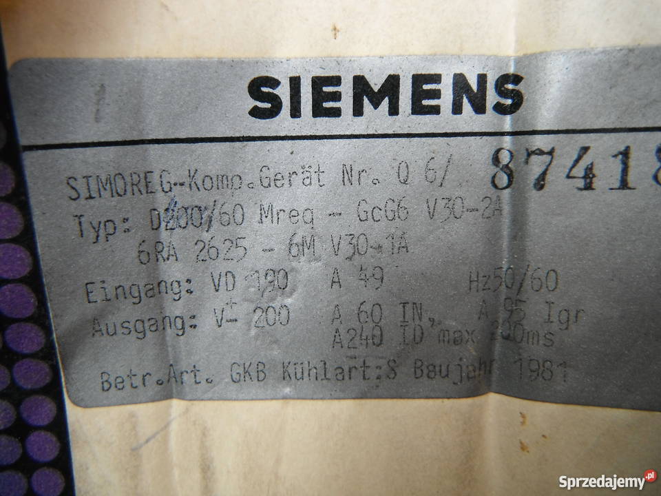 SIEMENS Simoreg D40060MreqGcG6V302A Zespół mazowieckie Barak