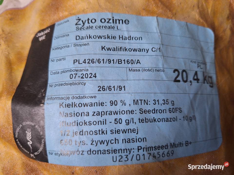 Sprzedam pszenżyto Tadeus żyto Dańkowskie Hadron Małogoszcz sprzedam