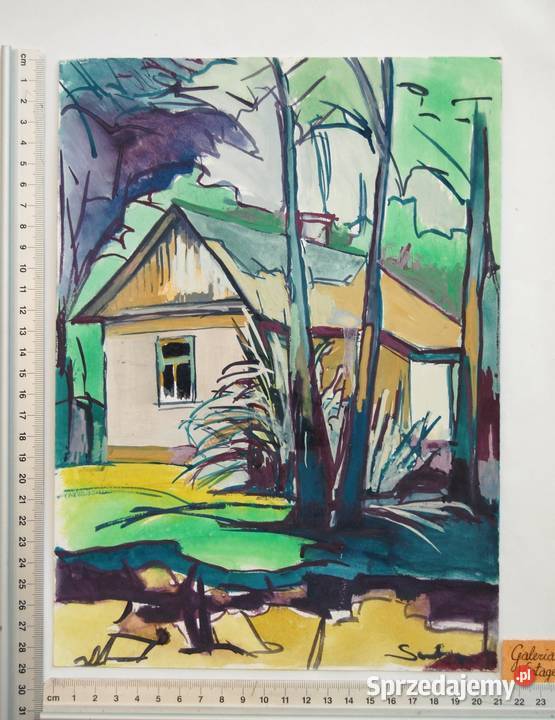 Architektura obraz gwasz Saba ekspresjonizm 29 x Lublin