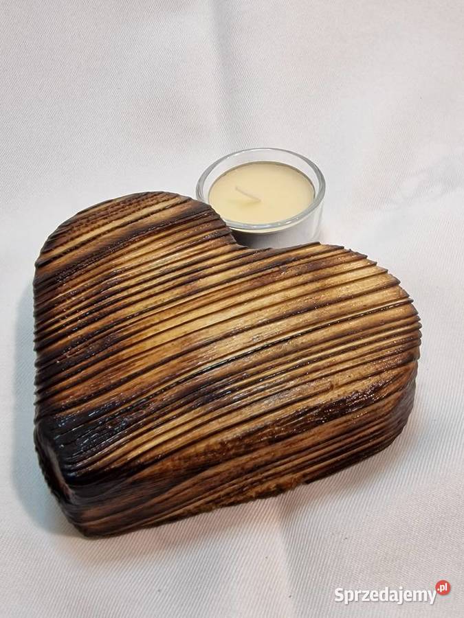 Świecznik drewniany serce naturalny na tealight Sępopol sprzedam