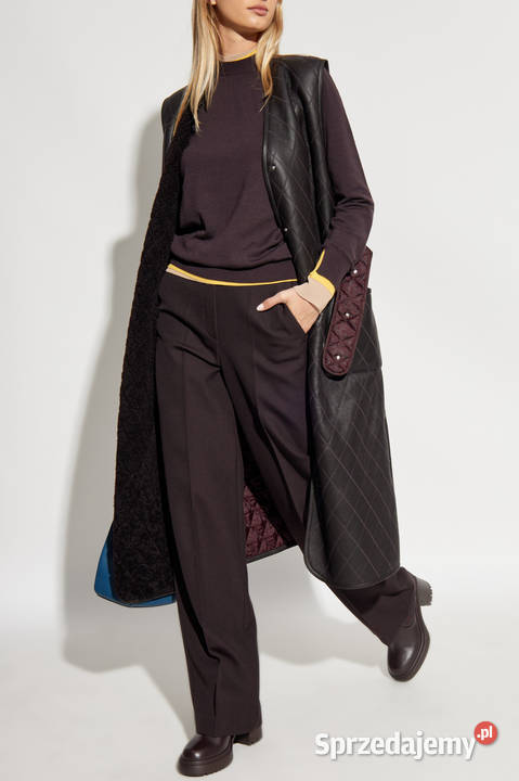 Fioletowa Długa ocieplana kamizelka ze skórzanym czarny Kurtki i płaszcze Świdnica