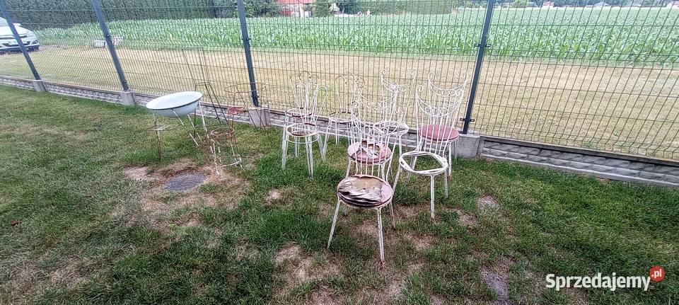 Stare krzesła z drutu metalowe PRL Loft Vintage