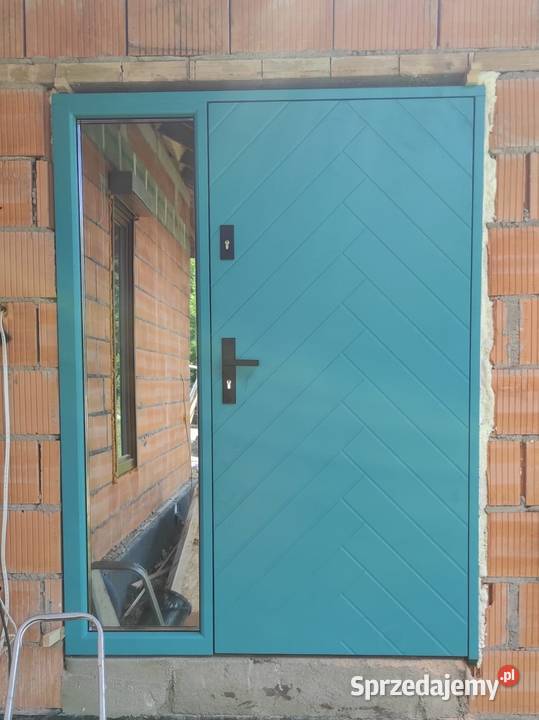 Drzwi Zewnętrzne Wejściowe Drewniane TURKUSOWE Ostrołęka