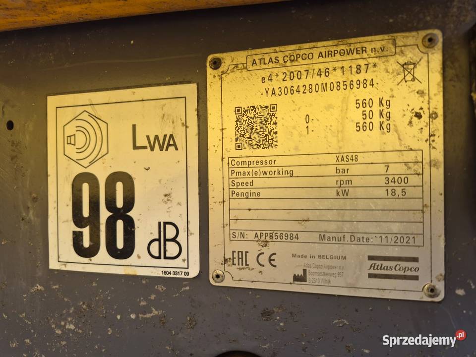 Atlas Copco XAS48 kompresor sprężarka śrubowa Maków Podhalański sprzedam