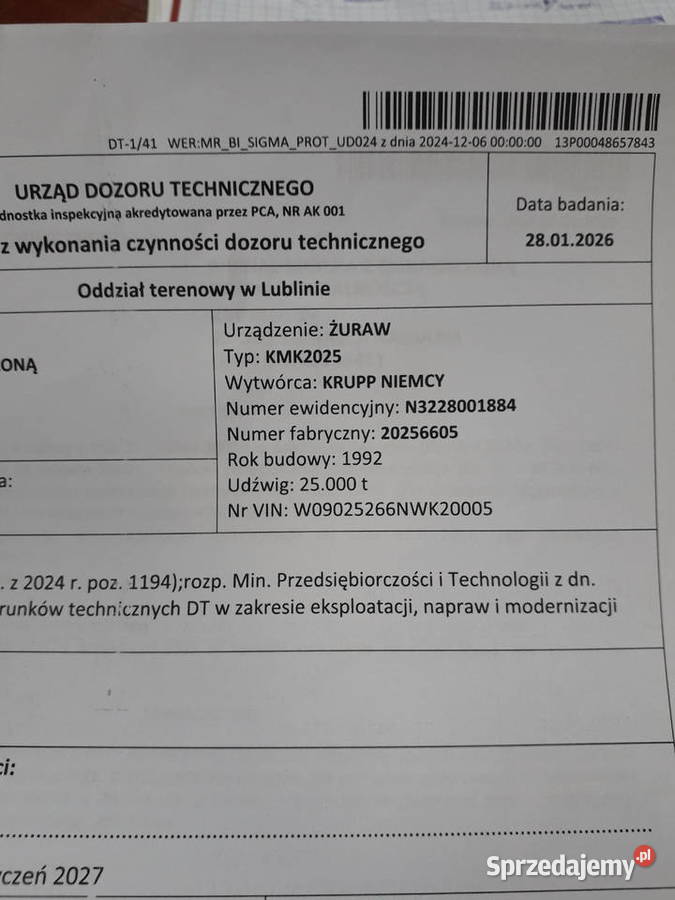 Żuraw samojezdny Krupp KMK2025 Rok produkcji 1992 Krupiec sprzedam
