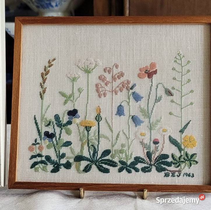 Urocze trzy obrazy haftowane ręcznie Polne Kraków