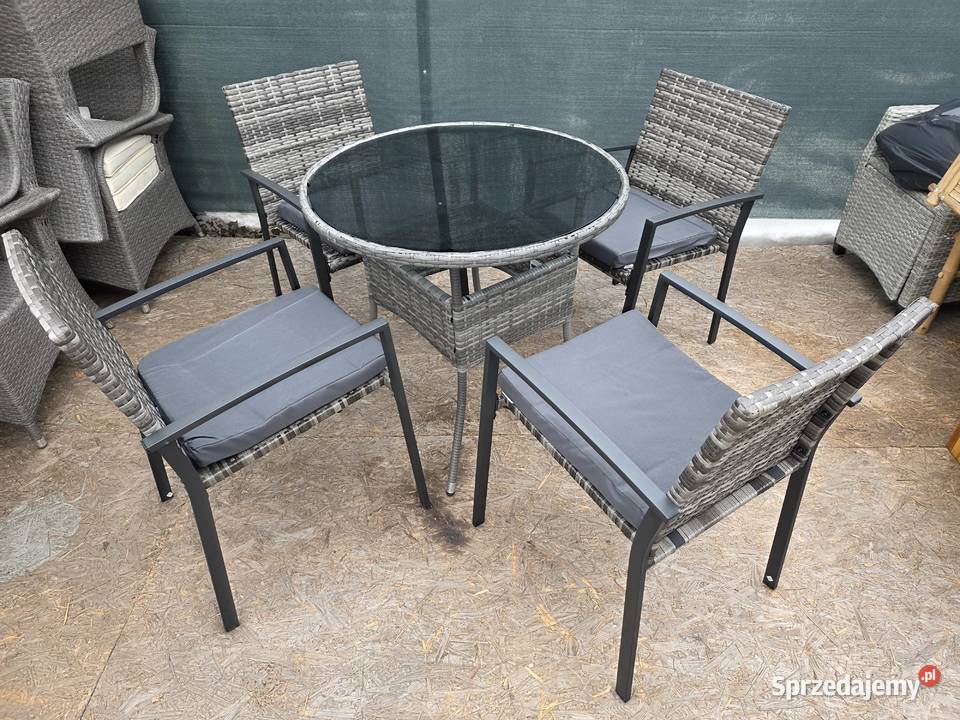 Zestaw mebli ogrodowych 4 krzesła okrągły stół Zestawy mebli ogrodowych